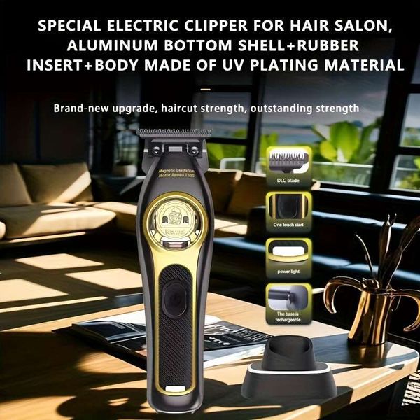Komei Km-2268 Professional Clipper With Magnetic Adjustable DLC Fast Charging Base, Trimmer, And Hair Cutting Barber Tools, Stylish Scissors, Sleek Design,
