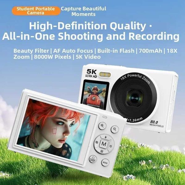5K Digital Camera CCD Dual Screen Portable Video Recorder 18X Zoom 80MP Vlogging ABS 1002561mm Digital Camera Consumer ElectroW251107
