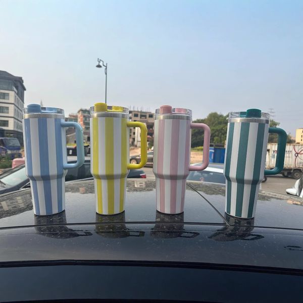 Designer US STOCK 40Oz Mugs Corower Cabana Gloss Stripes Tumblers Insulated Car Cups Stainless Steel Coffee Termos