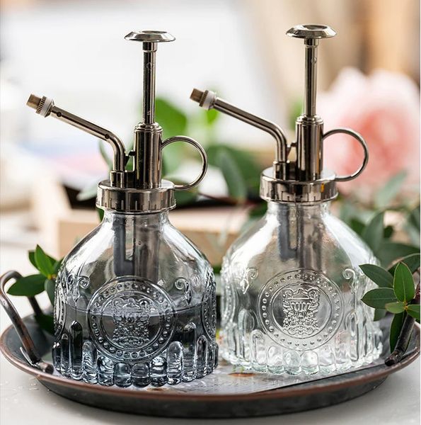 Glass embossing air pressure garden small drinking fountain disinfectable water bottle household glass spray bottle 250402