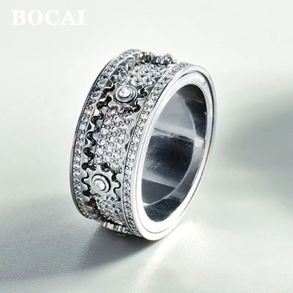 S925 Sterling Silver Charms Rings for Women Mechanical Gear-shaped Inlaid Micro Zircon Rotating Good Luck Jewelry Accessory 251110