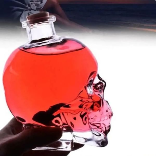 Wine Glass Skull Head Wine Bottle with Wooden Cork Transparent Skull Head Cup 100-750ML Water Bottle Halloween Gift 251106