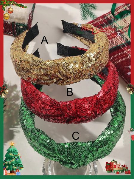 2026 Red Sequin Christmas Knot Headband for Girls Holiday Gifts Winter Sparkly Knotted Hair Bands Accessories Women 251111