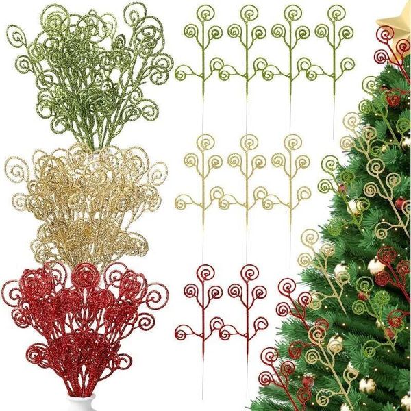 Christmas 5/10Pcs Sparkling Curly Berry Stem Tree Decoration Home Room Decor New Year Candy Gift Box Wreath Vase Filling Accesso ddmytues