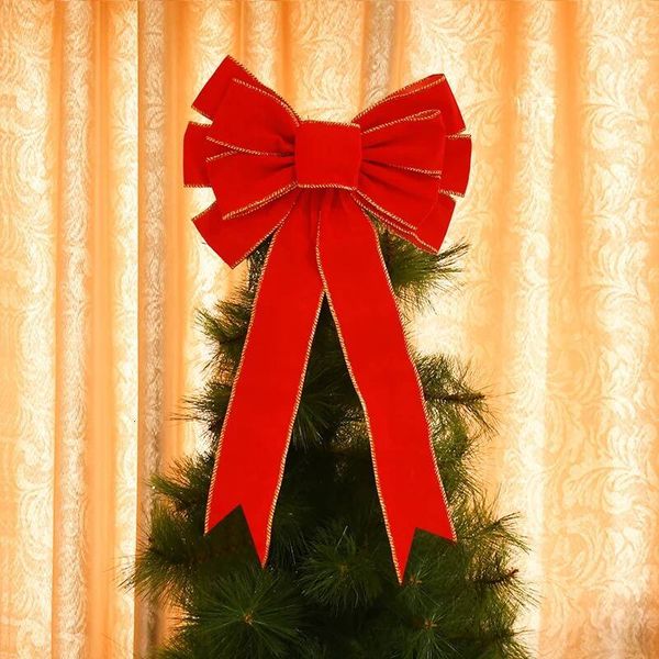 Christmas Red Bows Outdoor Decorations Large Tree Top Bow Wreath with Glitter Gold Edge Front Door Decoration for Home ddmytues