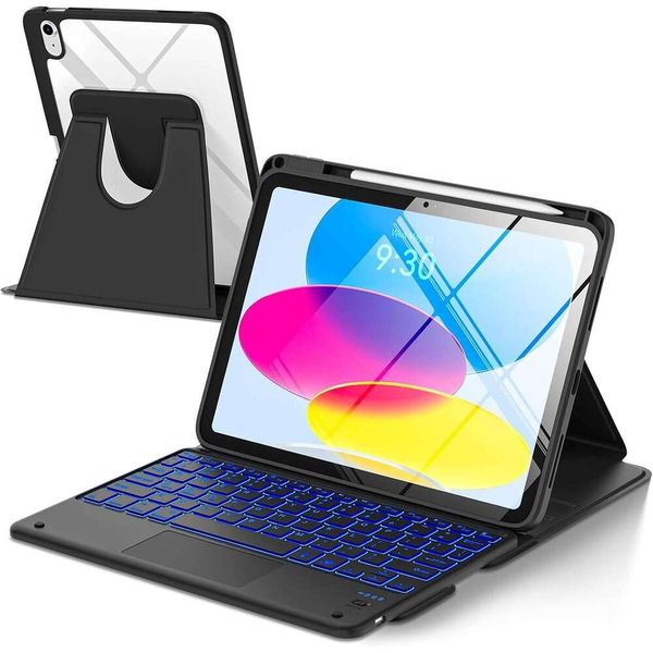TaIYanG Touchpad A16 11th/10th Generation Case Keyboard, 7 Color Backlit 360 Rotation Cover with Pencil Holder,Detachable Keyboard for iPad 11 inch 2025/10th