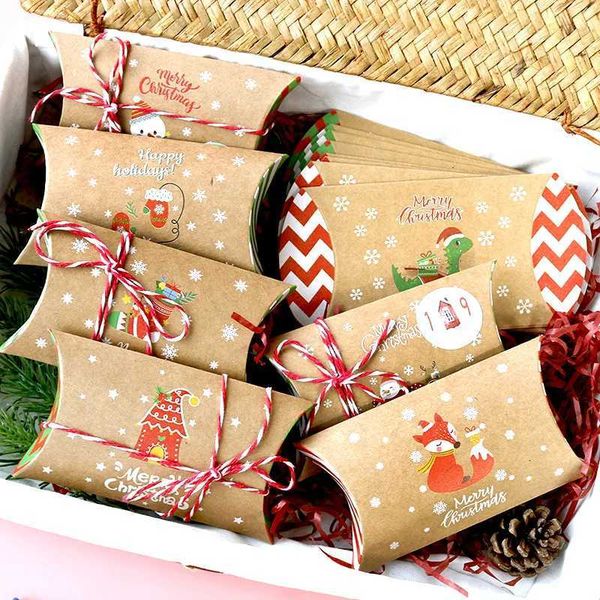 24 Pieces Batch Christmas Candy Box Pillow Shape Kraft Paper Holiday Gift Box Christmas Diy DecorationM251113