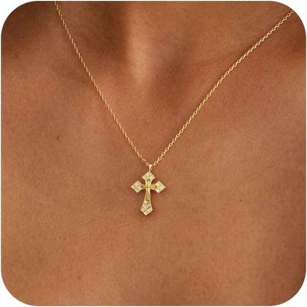 Women,Dainty 14k Plated Cute Statement Peadant Necklace Simple Gold Cross Necklaces for Women Trendy Jewellery