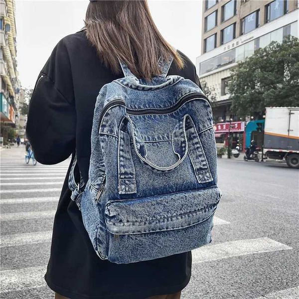 Denim Backpack For Women And Men Casual Large Capacity Laptop Bagpack College S…