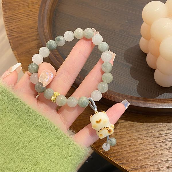 Cute Tian Shan Jade Buddha Bracelet with Prosperity Cats