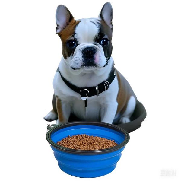 Pet folding silicone bowl Outdoor camping travel bowl Foldable portable puppy cat food container Feeder can hang dog food bowlsM251114
