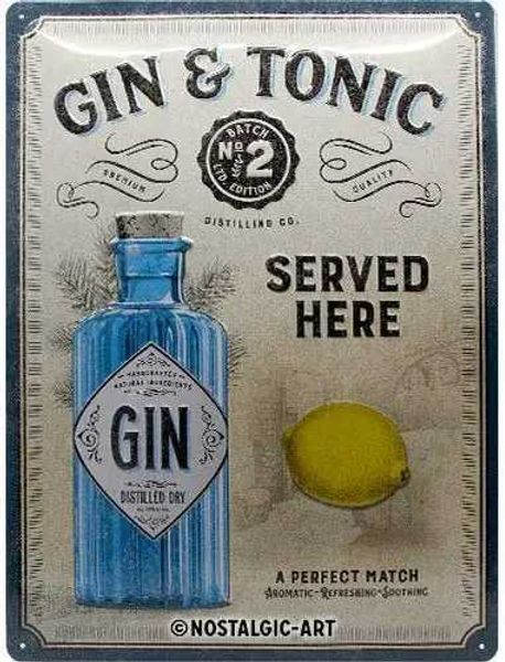 Retro Tin Sign Gin Tonic Served Here Gift Idea for Cocktail Fans Metal Plaque Vintage Design for Wall DecorationM251114