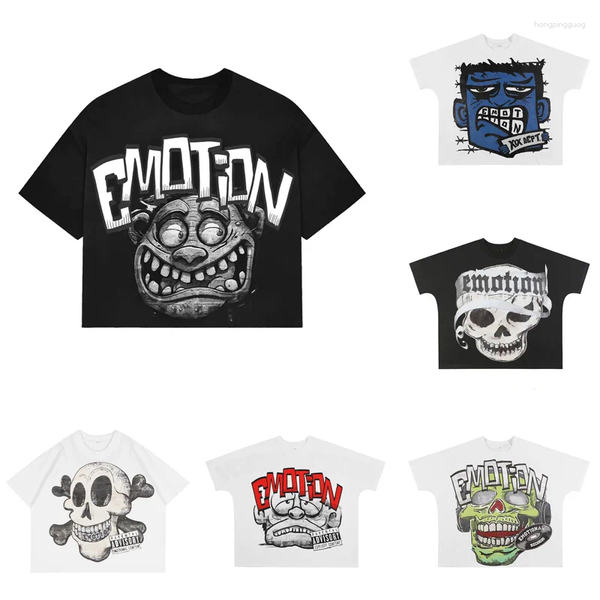 Men's T Shirts Boxy Fit Clothing MIXED EMOTION Skulls Print Shirt Summer Breathe Clothes Men Women High Quality Casual T-shirt Tops