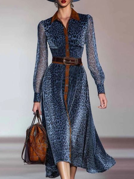 Elegant Woman Dresses Retro Turndown Collar Leopard Print — compare prices at CompareOffers