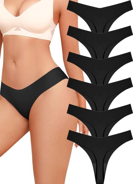 6 Pcs/ Bag Seamless Thongs For Women No Show V-waisted Invisible Panties Tangas Thong Underwear Women 6 Pack LL