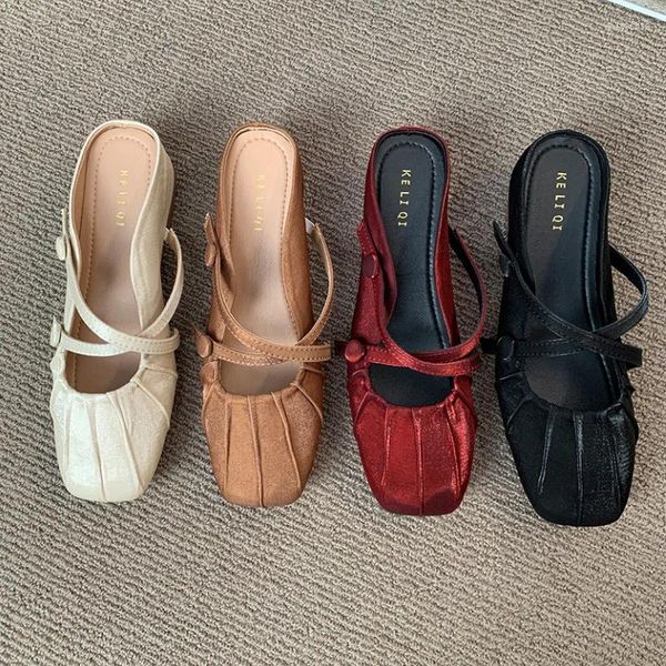 Slippers Heeled Women Mid Heels Casual Mules Shoes 2025 Summer Sandals Designer Walking Comfort Mujer De Zapatillas