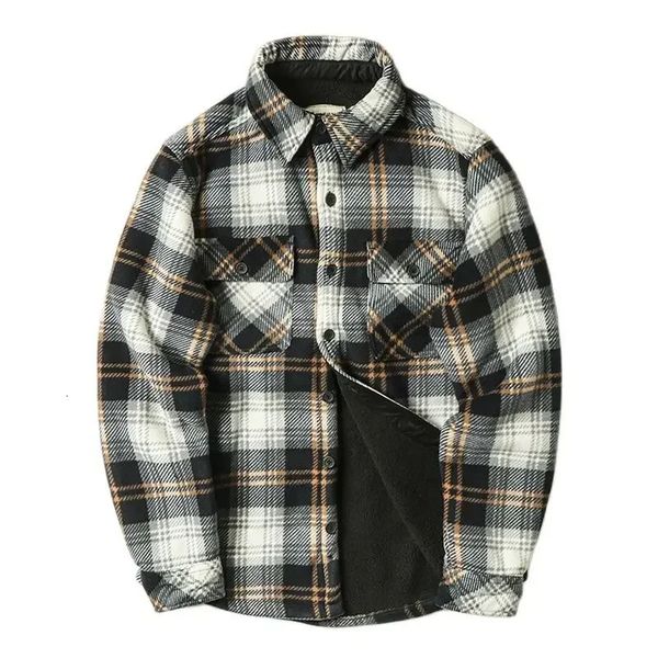 Winter Men Warm Fleece Shirts Long Sleeve Jackets Fleece Plaid Flannel Shirt Outdoor Thermal Casual Coats Hiking Fishing Shirts
