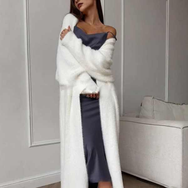 Cross-Border Imitation Mink Velvet White Knitted Coat Women, Loose Plush Fluffy Long Cardigan For Autumn And Winter B5