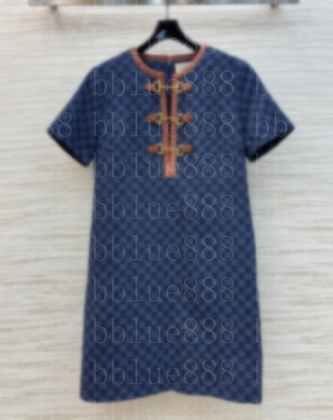 Dresses Women's Basic 25ss Designer Jquard Double Letter Luxury Sexy Lady Ladies metal button Embossed Letter short Slve Casual Dress blue