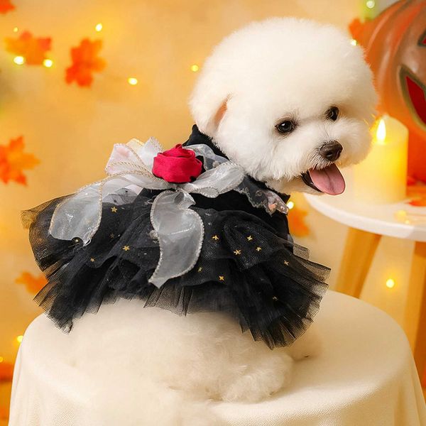 Pet Dog Sweet Halloween Dresses 3D Rose Flower Puppy Skirt for Small and Medium Girl Dogs Photography OutfitsM251118