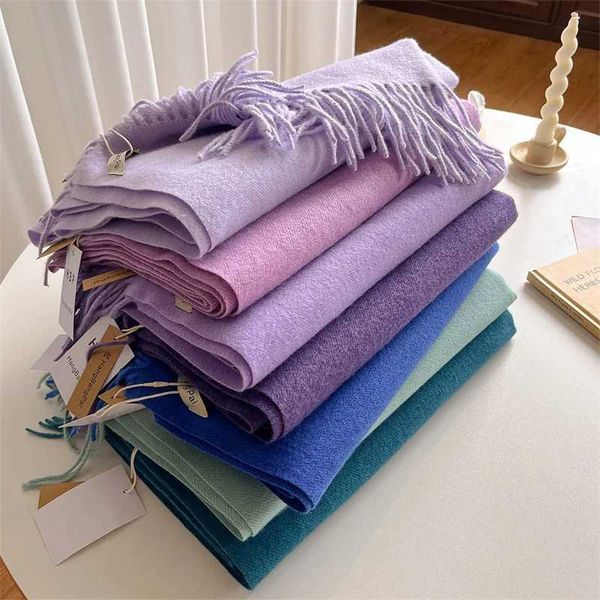 New Winer Warm Cashmere Scarf for Women Fashion Solid Thick Blanket Pashmina Shawl Wrap Female Bufanda Echarpe Foulard 2024XJ251118