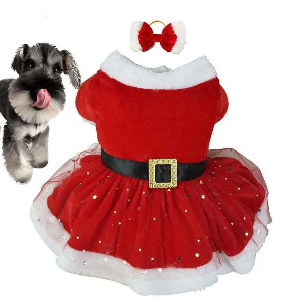 Christmas Dog Clothes Shiny Netting Santa Claus Cute Girl C…