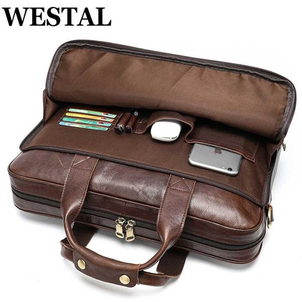 WESTAL mens leather bag office messenger briefcase mens leather 15.6 laptop bag mens handbag cross body 14 computer bag Z250418