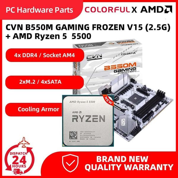 COLORFUL CVN B550M GAMING FROZEN V15 2.5G Motherboard With AMD Ryzen 5 5500 CPU placa me gamer Kit DDR4 128G Double Channel