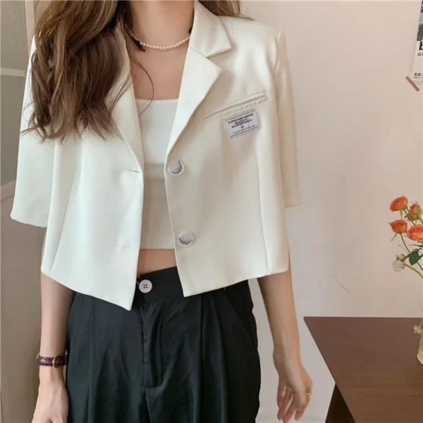 Short sleeved jacket womens summer 2025 thin notch collar set womens casual black and white short top 250411