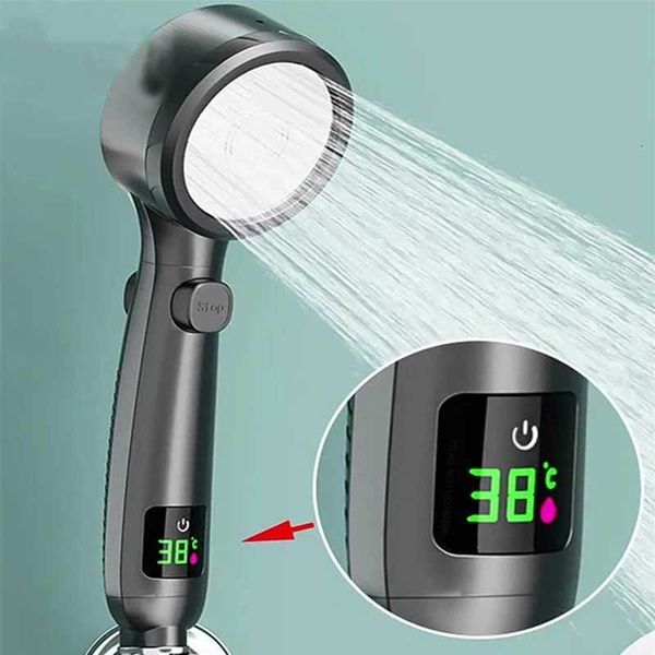 New Shower Head High Pressure Handheld Bathroom Water Saving Pressurized Adjustable Spray LED Digital Temperature DisplayM251120