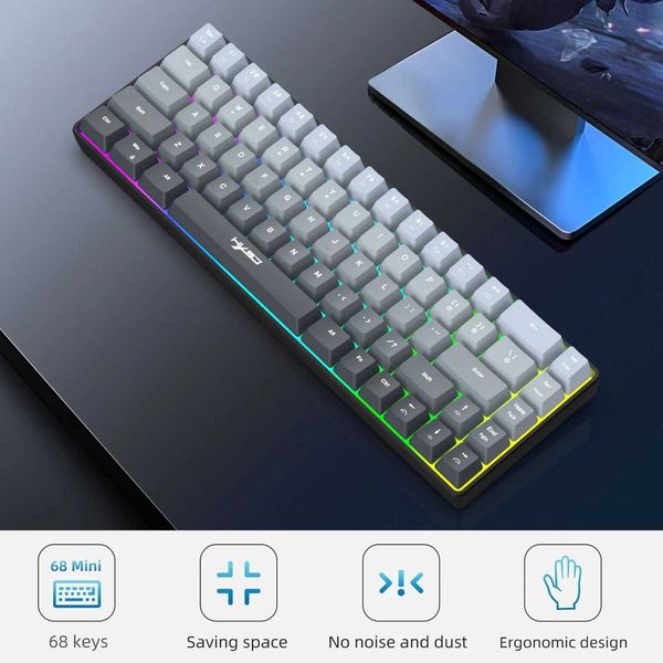 Gaming Keyboard with RGB Backlit68 key Cpact Portable Ergonic Design for PC/ Gamers and Business Travelers Y251120 Y260525