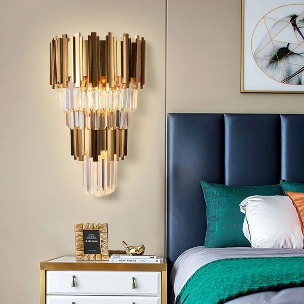 High Quality Wall Scones Crystal Bedroom Lamp Led Home Decor Indoor Lighting Gold/Chrome Stainless Cristal Lustre Living Room