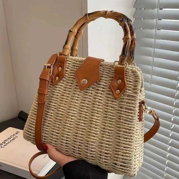 Elegant straw bag summer vintage handbag bamboo bag — compare prices at CompareOffers
