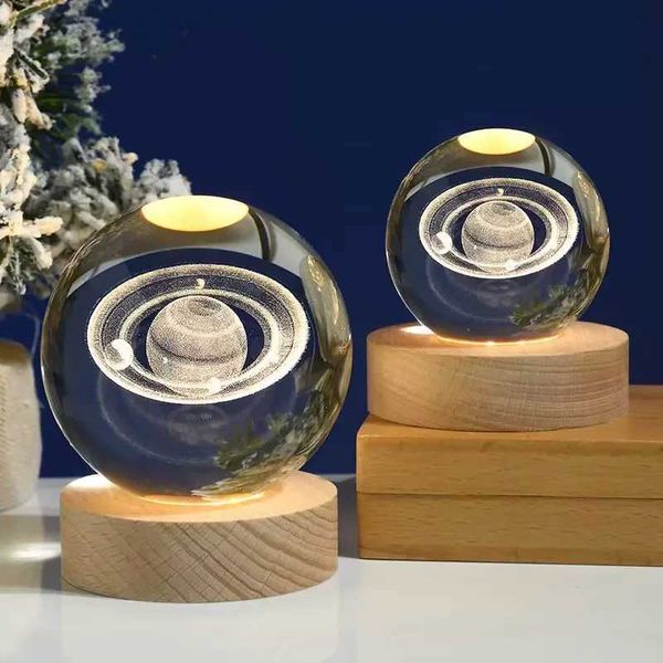 3D Crystal Lights Lamp Glowing Planetary Galaxy Night Light Crystal Ball Night Lights Bedside Light Home Decor Christmas GiftW251121