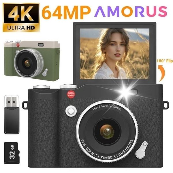 4K Digital Camera 16X Digital Zoom CCD Retro Video Recorder 24 Inch 180 Flip Screen Selfile Compact Digital Pography Camera 251114www1