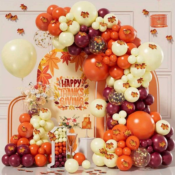 153PCS Thanksgiving Balloon Garland Arch Set Wine Red Orange Maple Leaf Balloon Indoor and Outdoor Autumn Party Decoration X251121