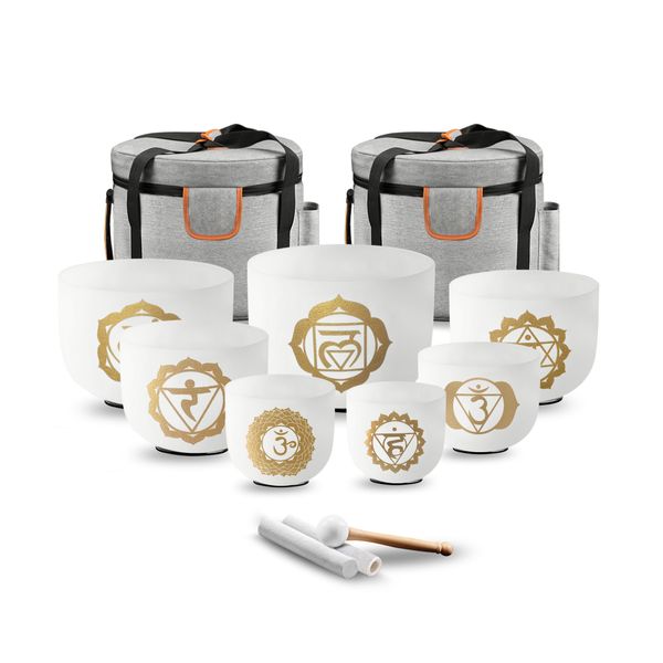 7 Gold Chakra 432Hz Crystal Singing Bowl Set-7-12 Inch Gradient Design Frosted Quartz Sound Therapy Bowls for Meditation, Yoga&Reiki-Includes Mallets, Padded Case&O-Ring
7 Gold Chakra 432Hz Crystal Singing Bowl Set-7-12 Inch Gradient Design Frosted Quartz Sound Therapy Bowls for Meditation, Yoga&Reiki-Includes Mallets, Padded Case&O-Ring