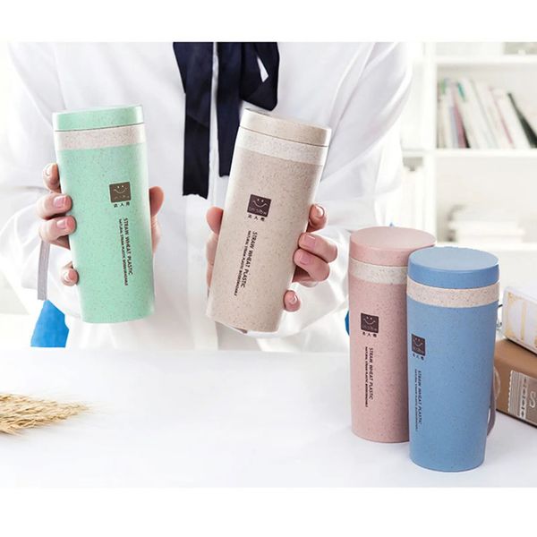Portable 300ml water bottle healthy plastic wheat fiber cup doublelayer office coffee tea travel 250422BJ
