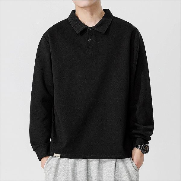 H357 Men Long-sleeved Autumn and Winter Heavy Loose Solid Color Lapel