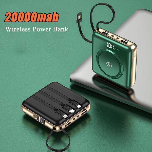20000mAh Wireless Power Bank Built in Cable Portable Charger Mini Powerbank for iPhone 12 13 Samsung S22 Huawei Xiaomi Poverbank