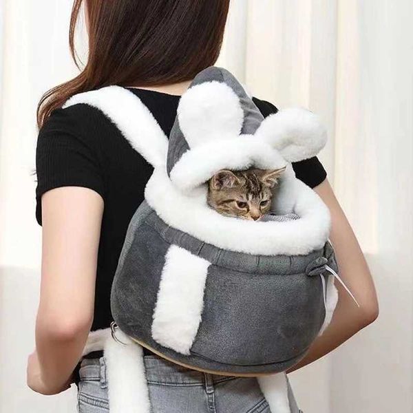 2-in-1 Cat Backpack Outdoor Carrier Indoor Bed Winter Warm Plush Pets Bag Carrier for Travel Pet AccessoriesM251122