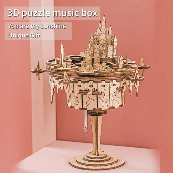3D Puzzles Adults Castle Building Music Box DIY Crafts Wooden Model Kits You are My Sunshine Christmas Gifts For Women Y251122
