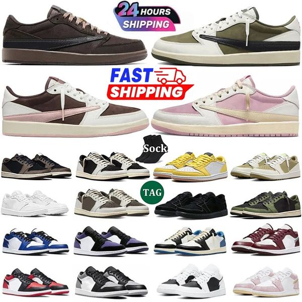designer Velvet Brown 1 1s Low men Basketball Shoes Wolf Grey Carbon Arctic Punch Black Toe Fragment Reverse Mocha Camo Trainers Women Sneakers EUR 36-47