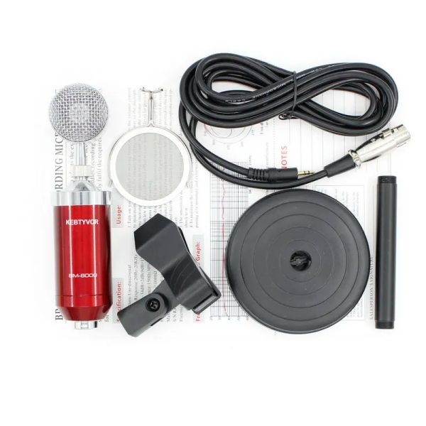 Professional Condenser Audio 3.5mm Wired BM8000 Studio Microphone Vocal Recording KTV Karaoke Microphone Mic Stand for Computer