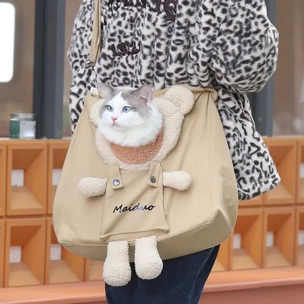 Cute Teddy Bear Canvas Outdoor Cat Bag with Exposed Cat Portable Small Dog Pet Backpack Shoulder Bag WholesaleM251122