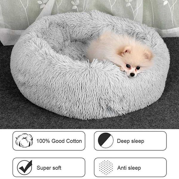 2025 50-80cm Round Pet Bed Long Plush Cat House Dog Bed for Medium Dogs Soft Cat Nest Kennel Dog Mattress Pet Supplies cozy bedM251124