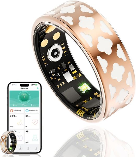 R10M Smart Ring Health Trackers for Men and Women Rose Gold Smart Fitness Ring, Waterproof Health Ring, Measure Heart Rate, Exercise Pedometer, Remote Control