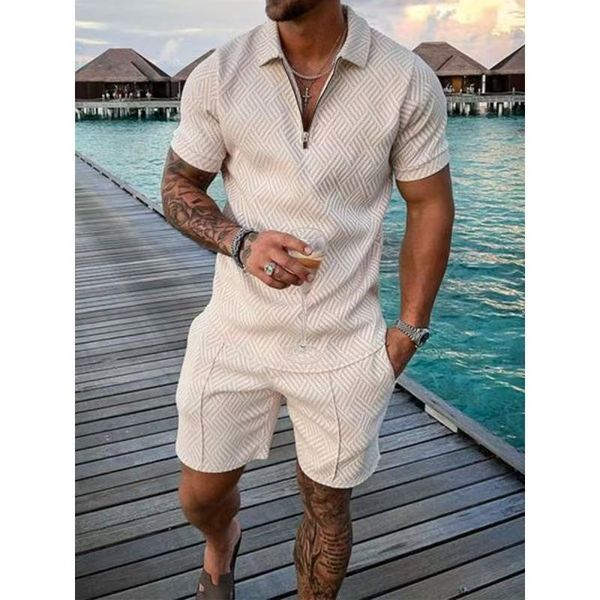 Men's Tracksuits Mens Tracksuit Casual Short Sleeve Zipper Set For Men Clothes Streetwear 2-piece Suit Male Men's Large size polo short sleeved shorts set size S--6XL