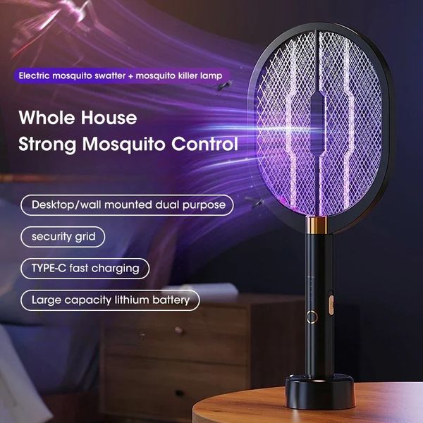 Upgrade 3000V electric mosquito net with purple killer light and Ctype rechargeable bug fly trap in 250425