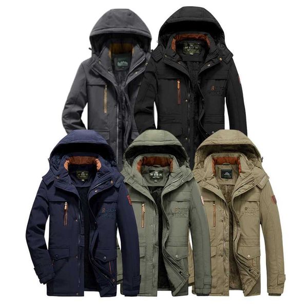 Men's casual jackets streetwear winter windproof leather coats warm outerwear hooded sweatshirts cotton-lined clothesM251125
